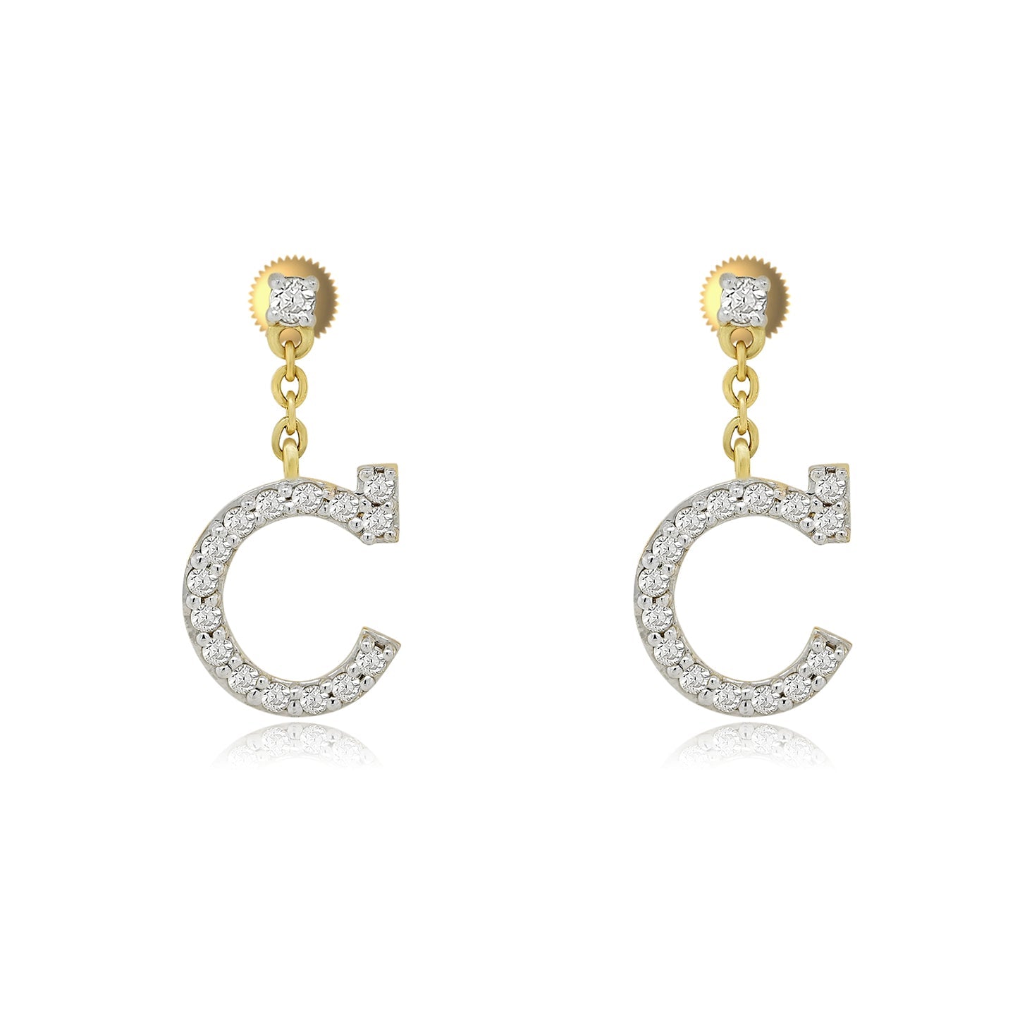 Crafted Brilliance: 14K Gold Dangle Drop Earrings Adorned with Initial C