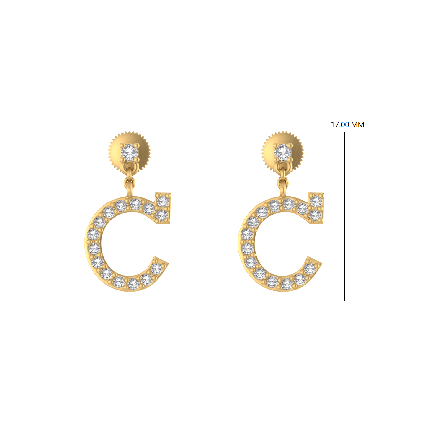 Crafted Brilliance: 14K Gold Dangle Drop Earrings Adorned with Initial C