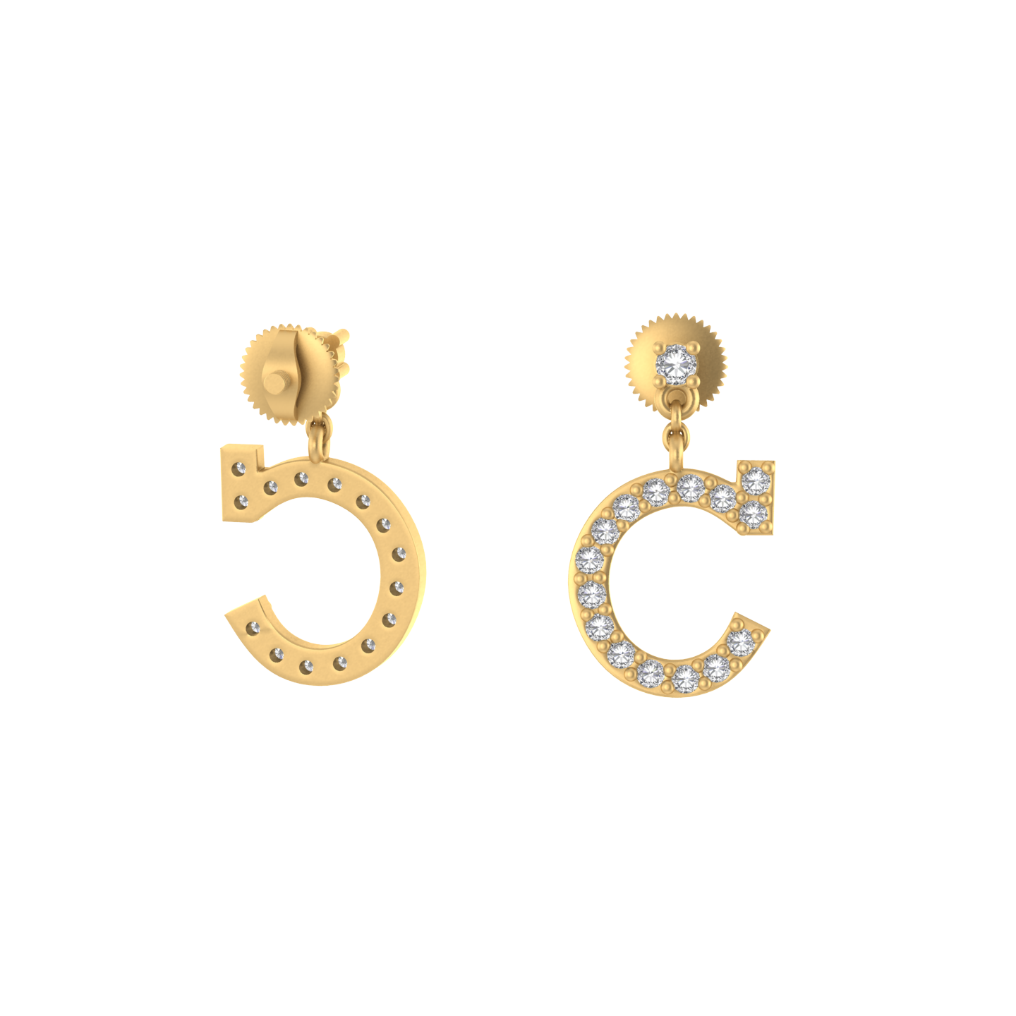 Crafted Brilliance: 14K Gold Dangle Drop Earrings Adorned with Initial C