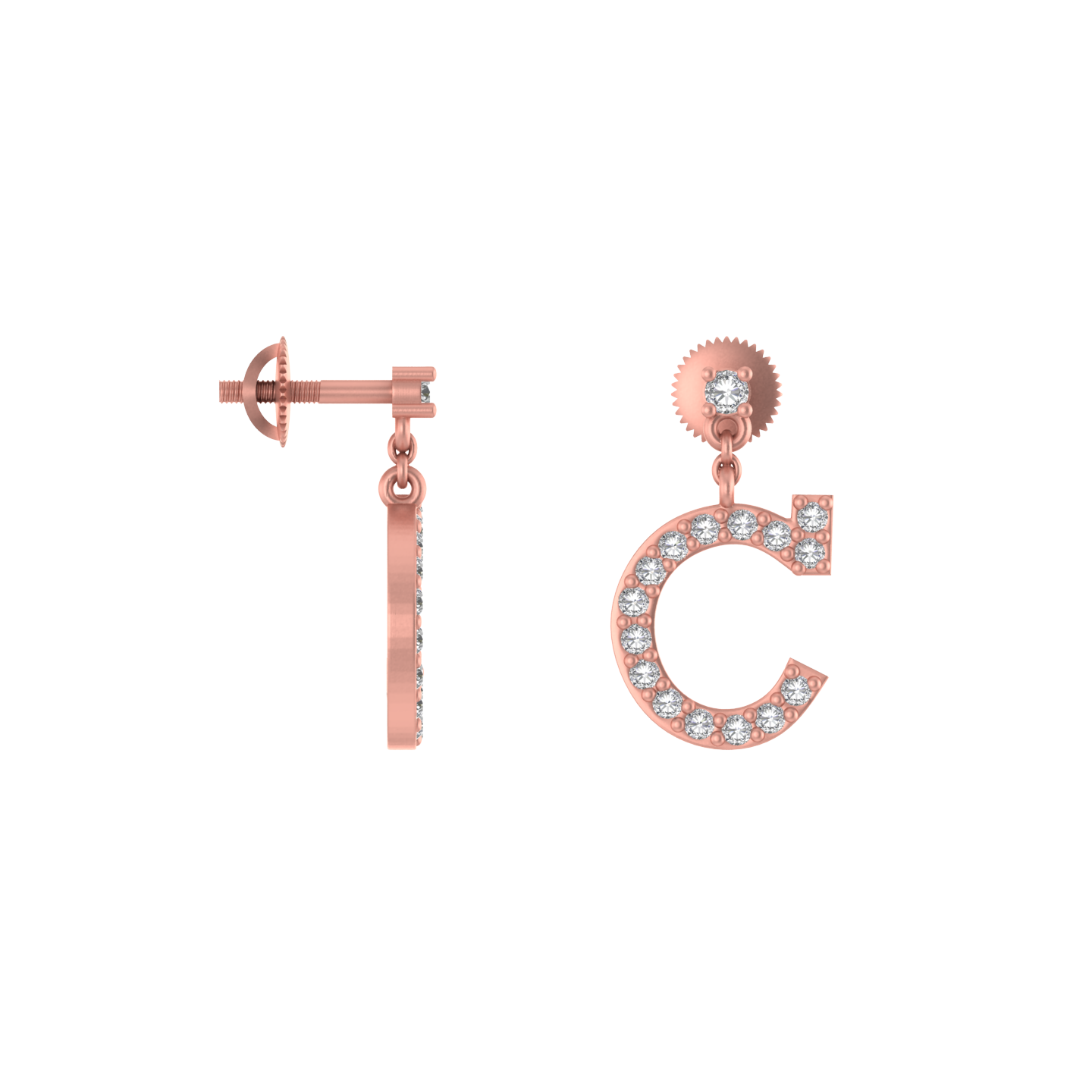 Crafted Brilliance: 14K Gold Dangle Drop Earrings Adorned with Initial C
