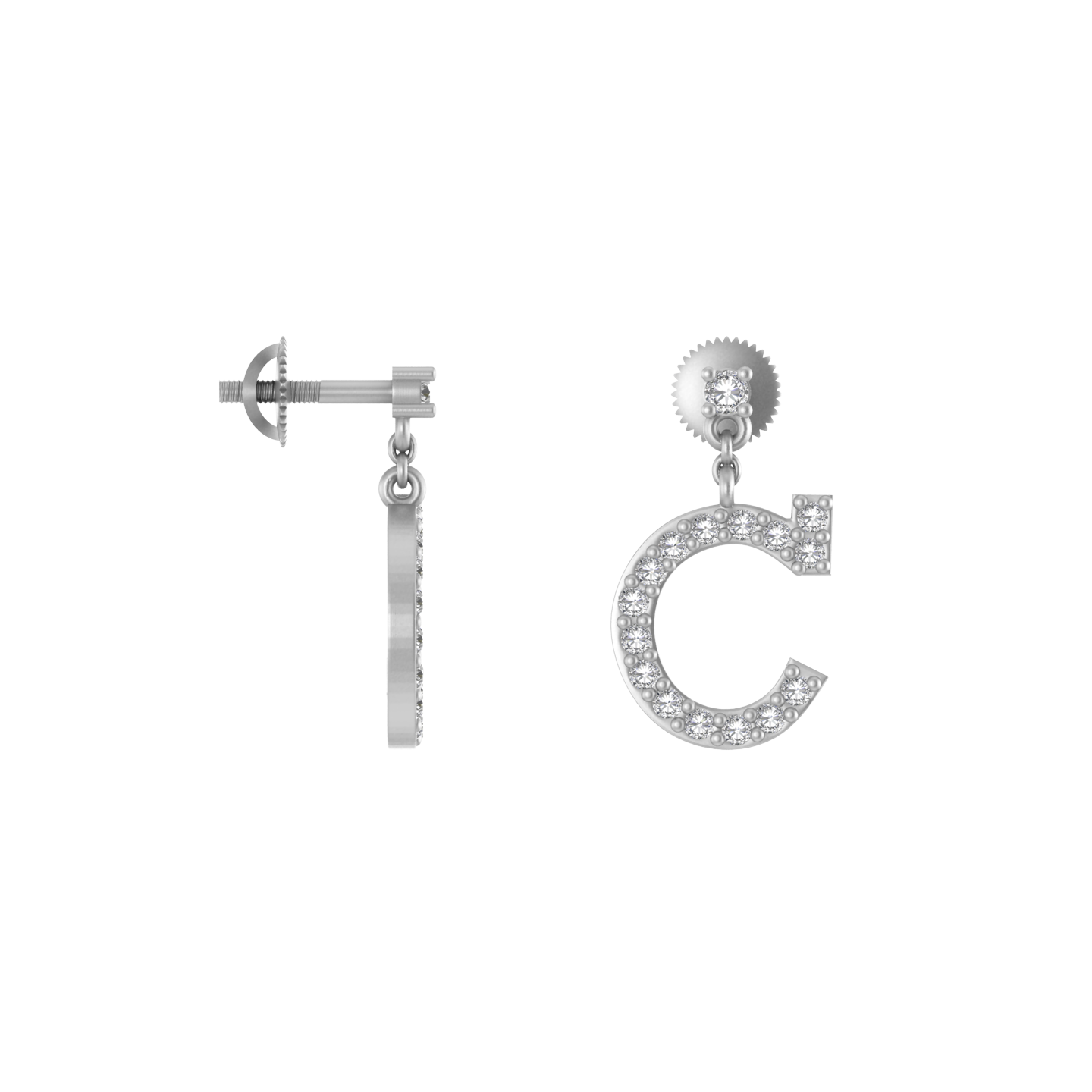 Crafted Brilliance: 14K Gold Dangle Drop Earrings Adorned with Initial C