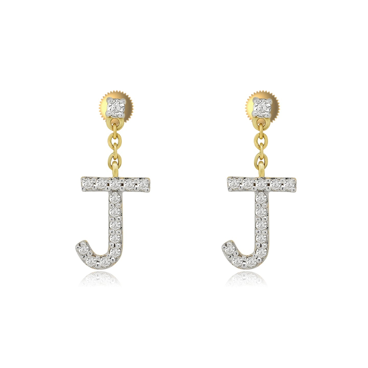 Jeweled Journeys: 14K Gold Dangle Drop Earrings with Initial 'J'
