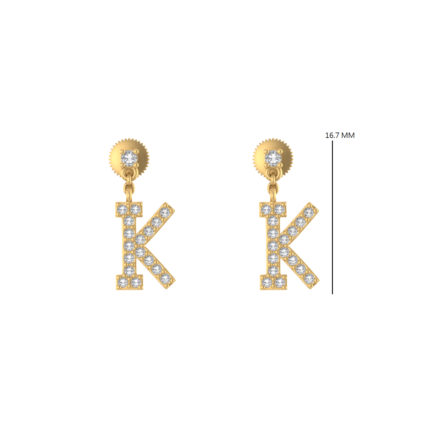 Personalized Initial K Charm : Radiant 14K Gold Dangle Drop Earrings