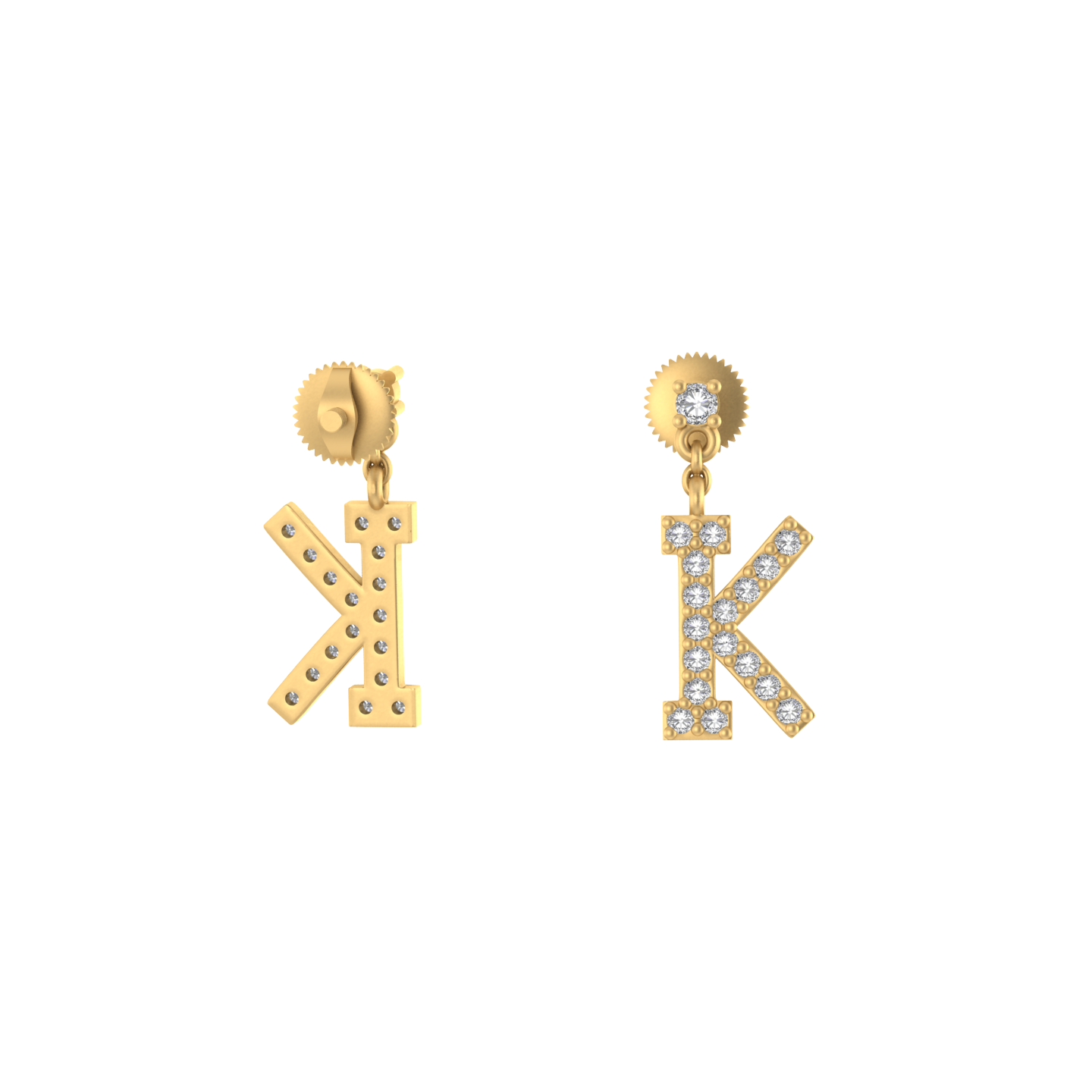 Personalized Initial K Charm : Radiant 14K Gold Dangle Drop Earrings