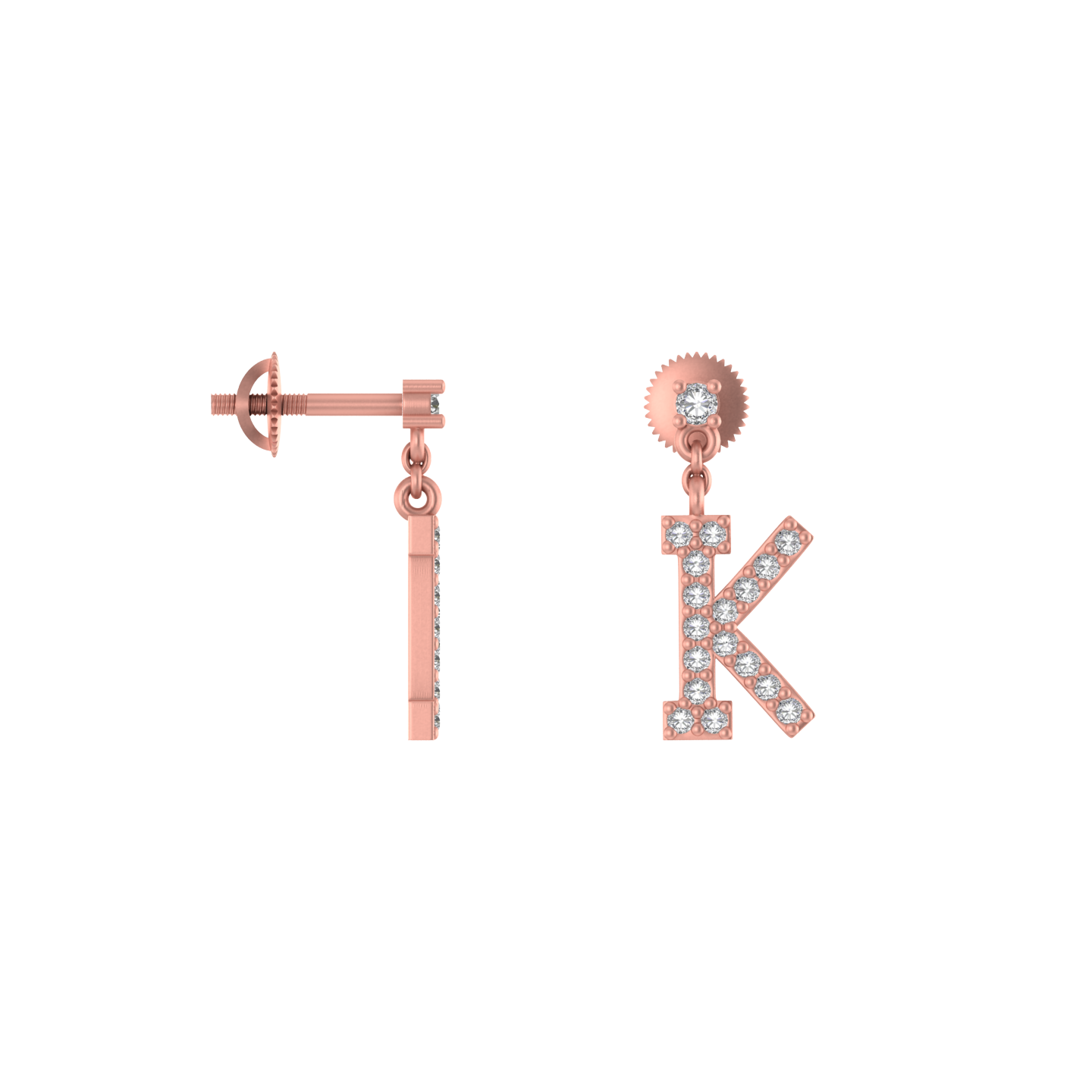 Personalized Initial K Charm : Radiant 14K Gold Dangle Drop Earrings