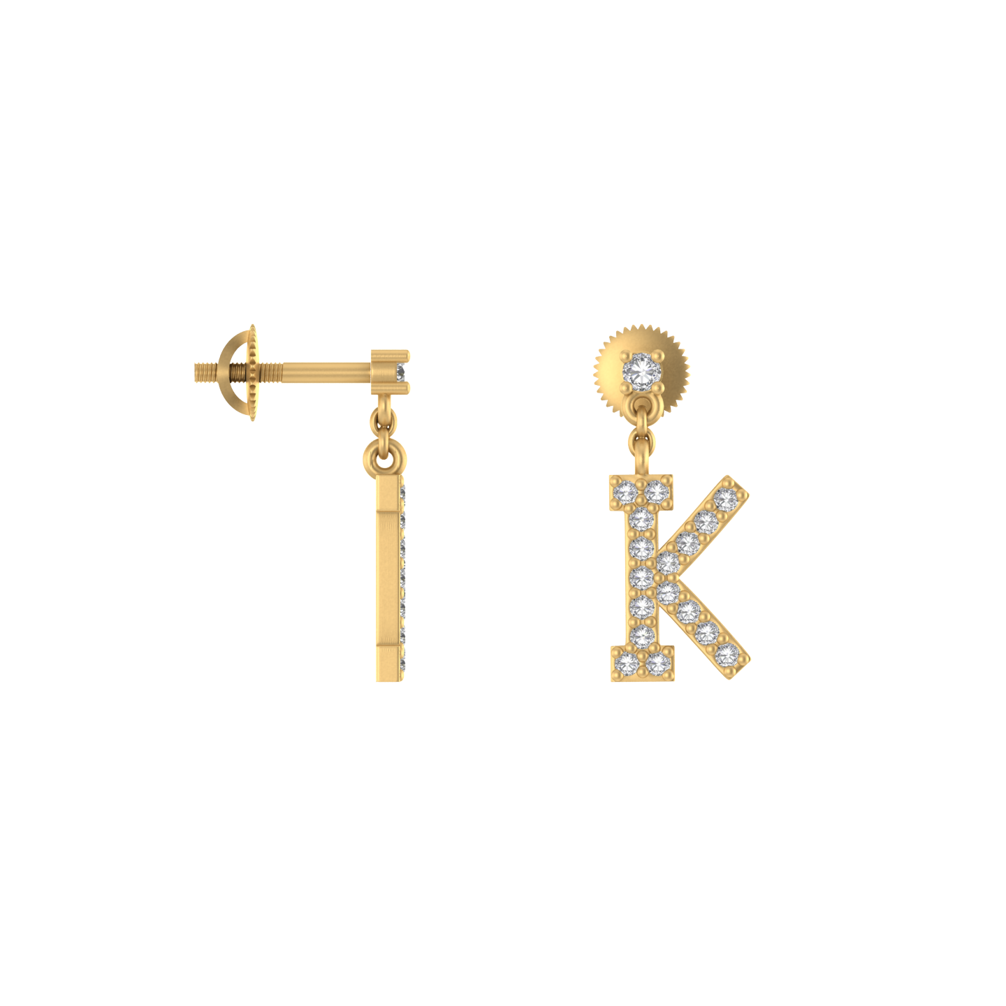 Personalized Initial K Charm : Radiant 14K Gold Dangle Drop Earrings
