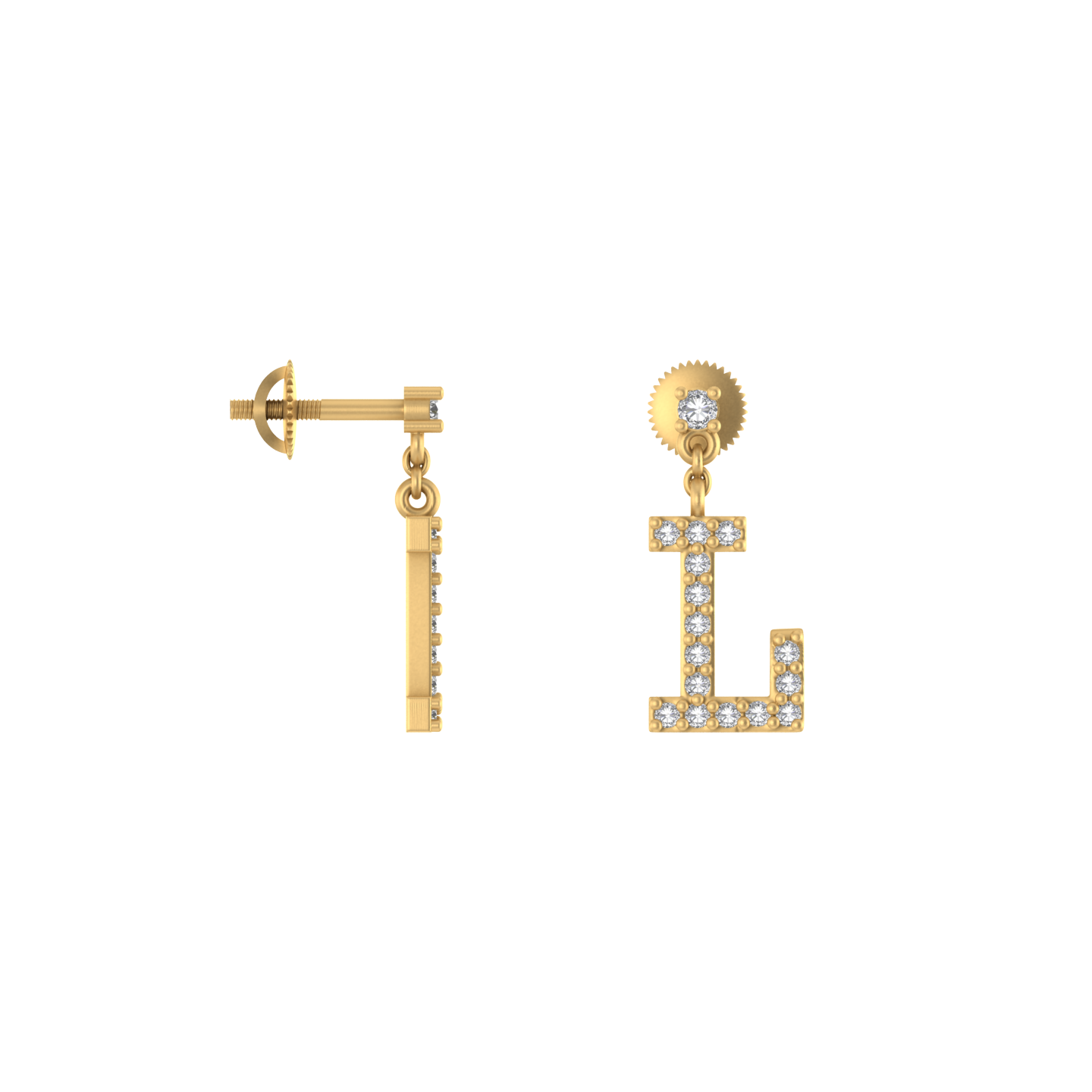 Luminous Letters: 14K Gold Dangle Drop 'L' Initial Earrings