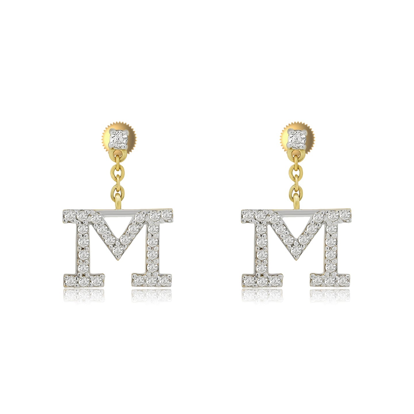 Luxury in Motion: 14K Gold Dangle 'M' Initial Earrings