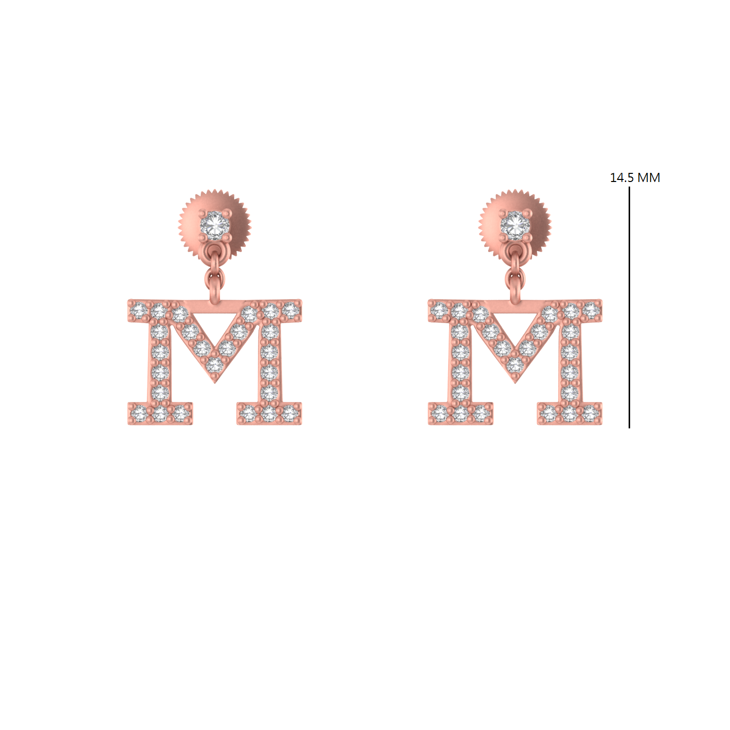 Luxury in Motion: 14K Gold Dangle 'M' Initial Earrings