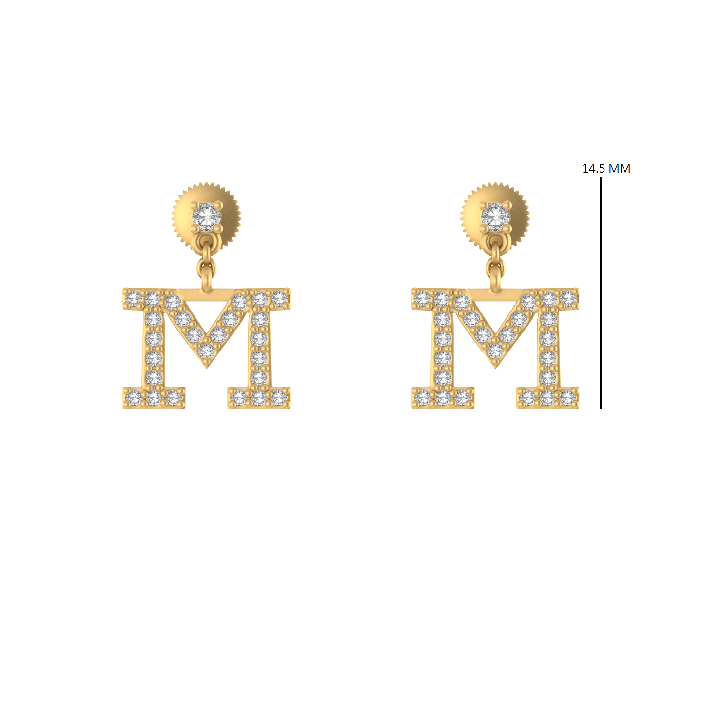 Luxury in Motion: 14K Gold Dangle 'M' Initial Earrings