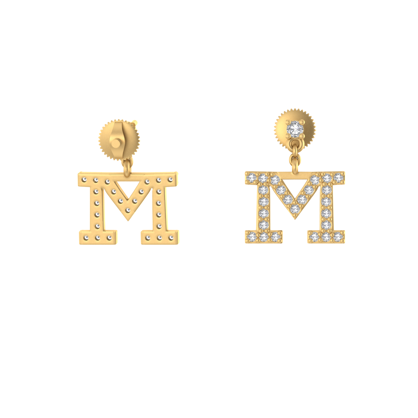 Luxury in Motion: 14K Gold Dangle 'M' Initial Earrings