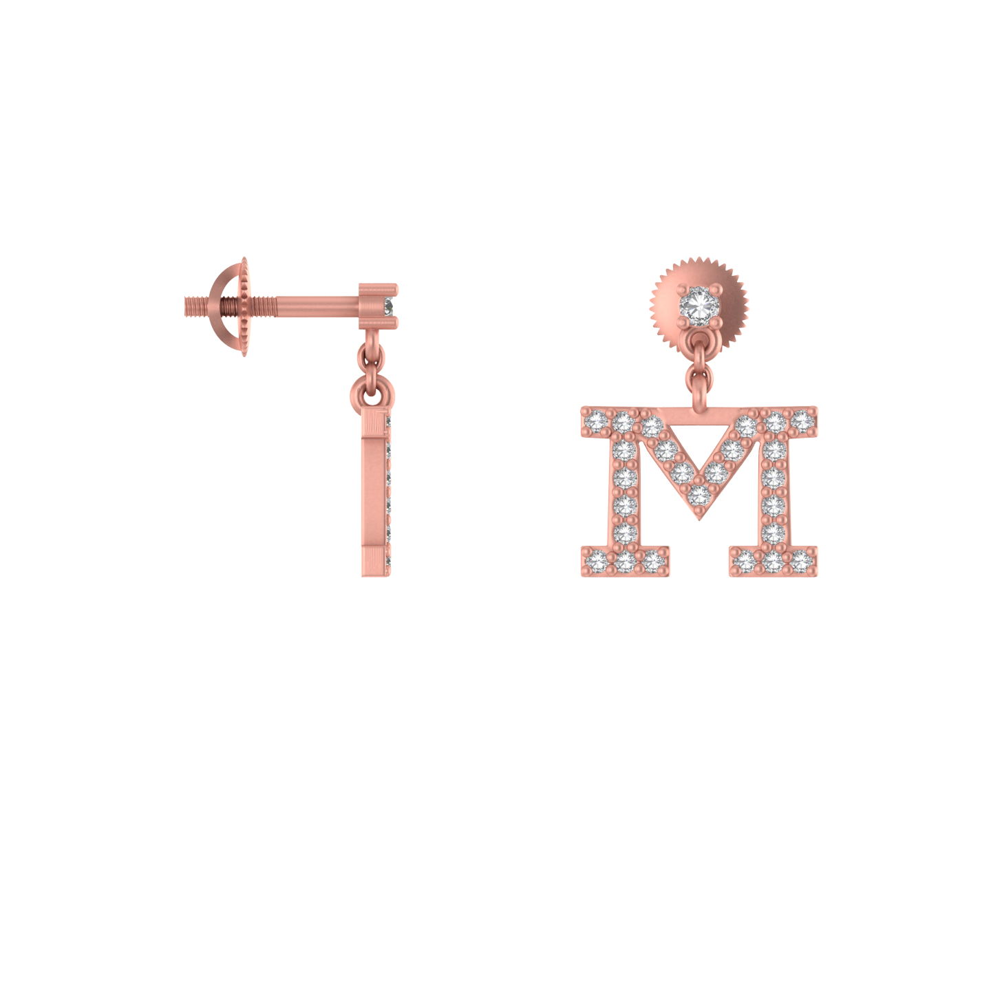 Luxury in Motion: 14K Gold Dangle 'M' Initial Earrings