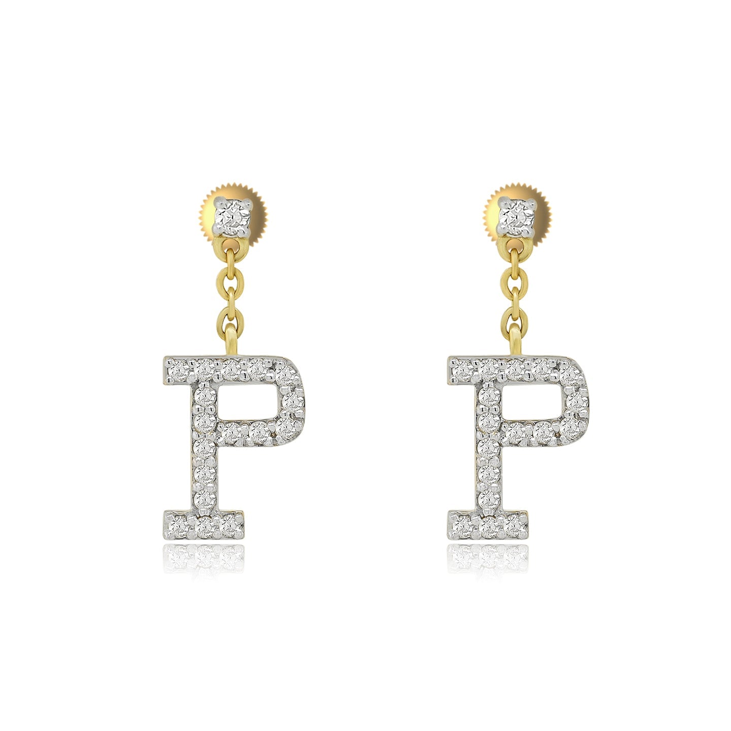 Personalized Brilliance: 14k Gold Initial P Dangle Drop Earrings