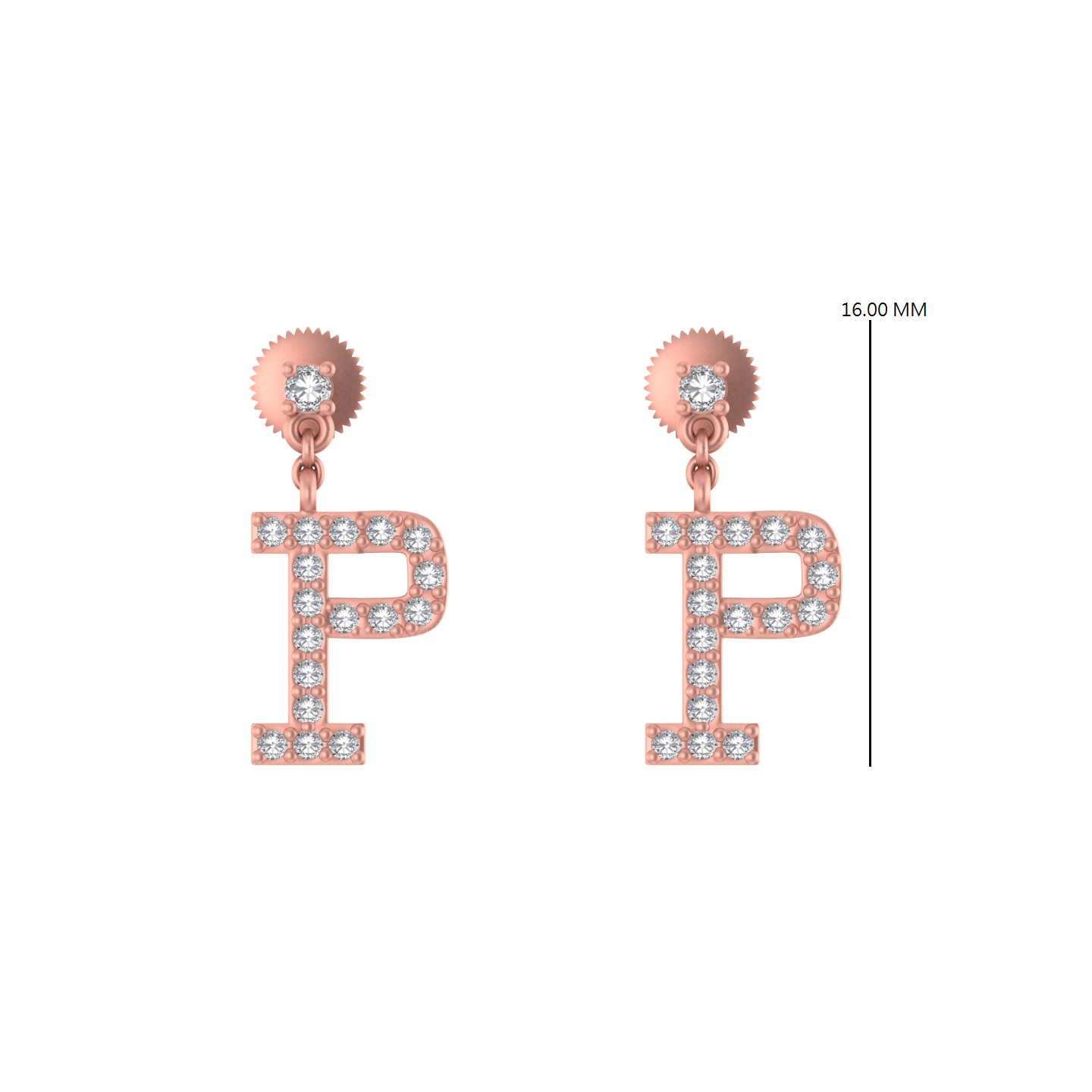 Personalized Brilliance: 14k Gold Initial P Dangle Drop Earrings