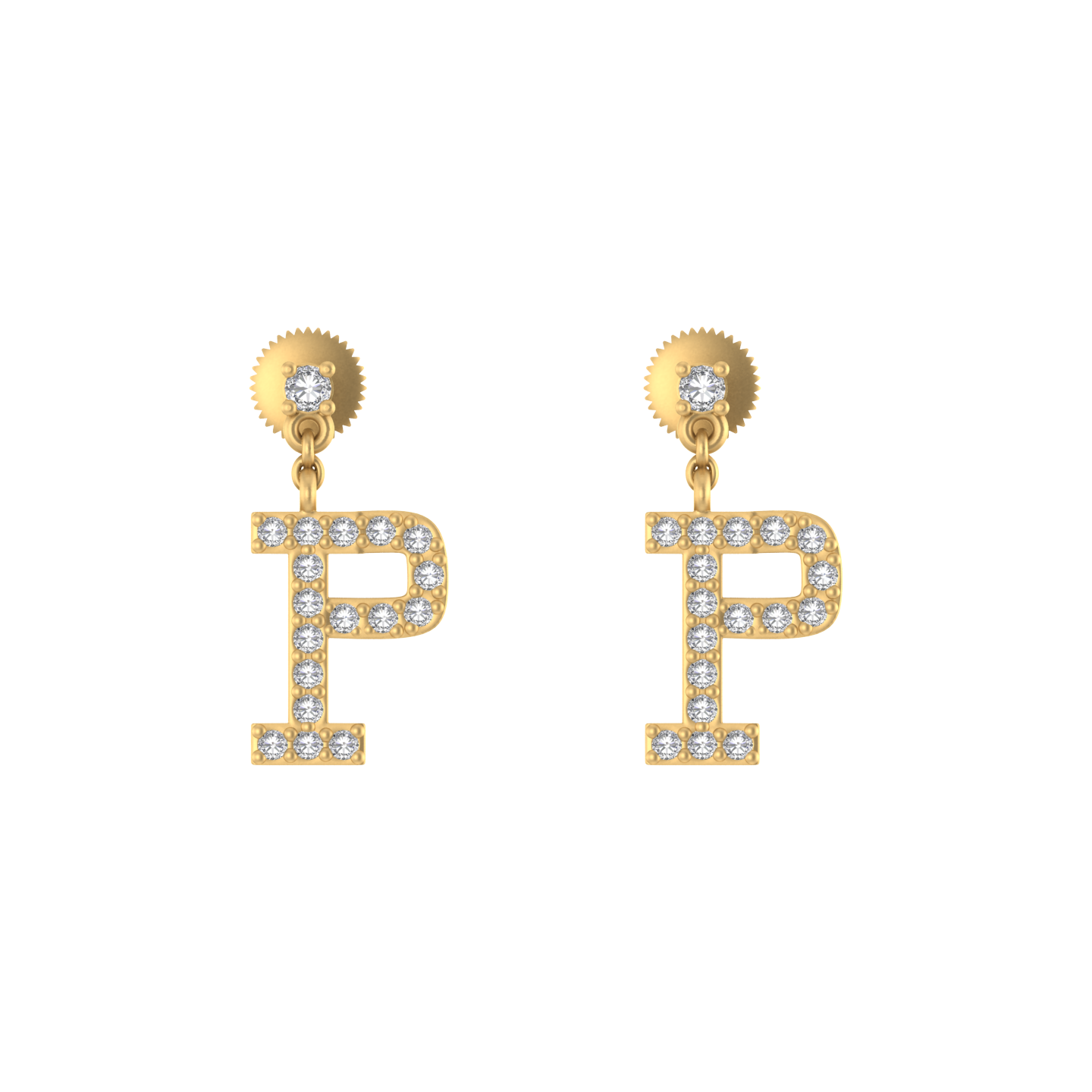 Personalized Brilliance: 14k Gold Initial P Dangle Drop Earrings