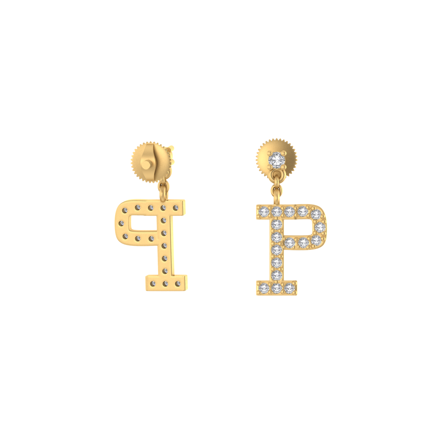 Personalized Brilliance: 14k Gold Initial P Dangle Drop Earrings