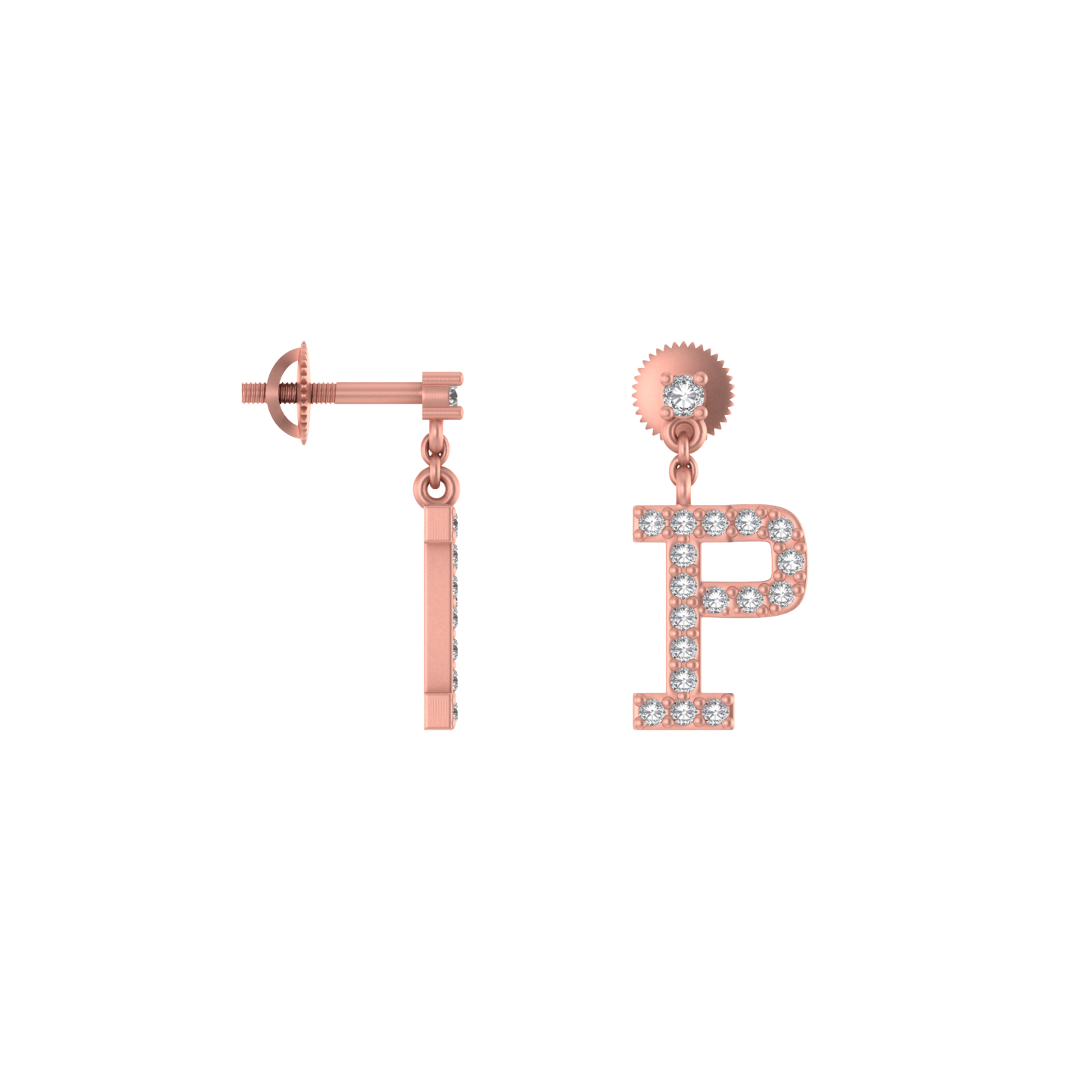 Personalized Brilliance: 14k Gold Initial P Dangle Drop Earrings
