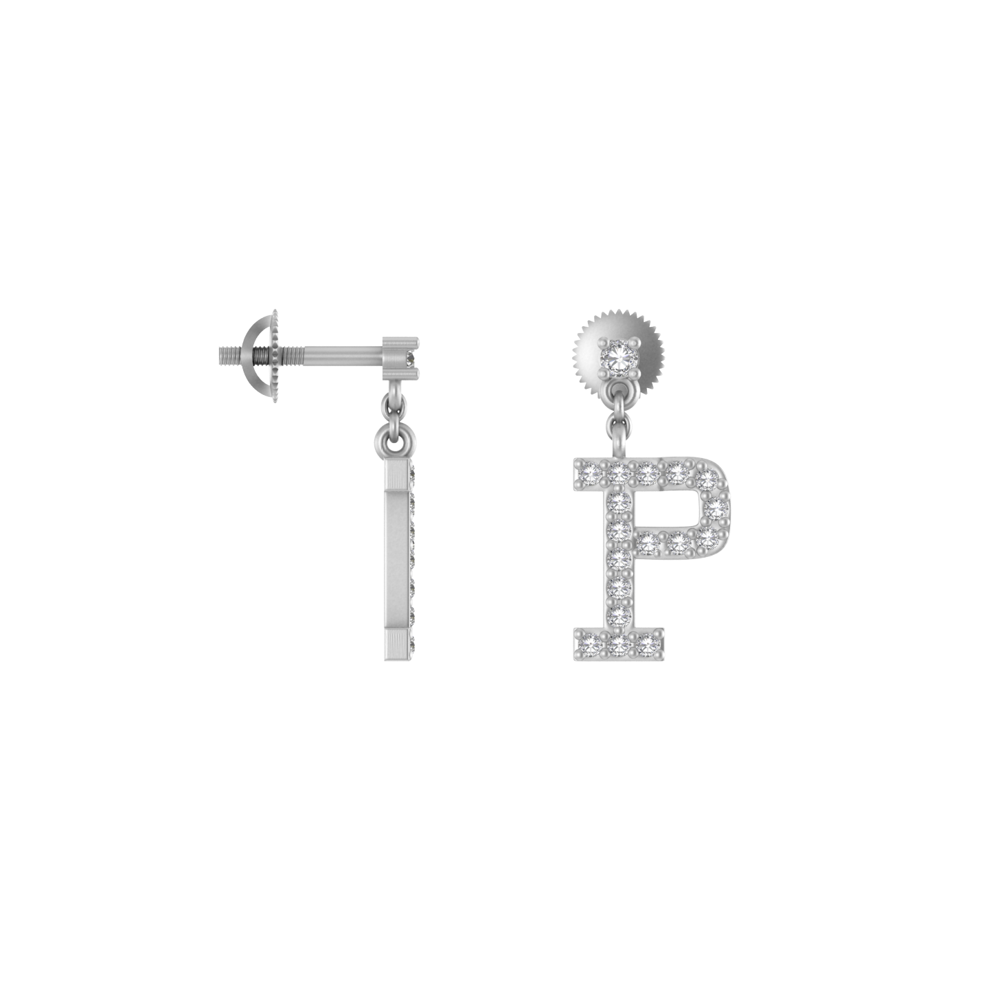 Personalized Brilliance: 14k Gold Initial P Dangle Drop Earrings