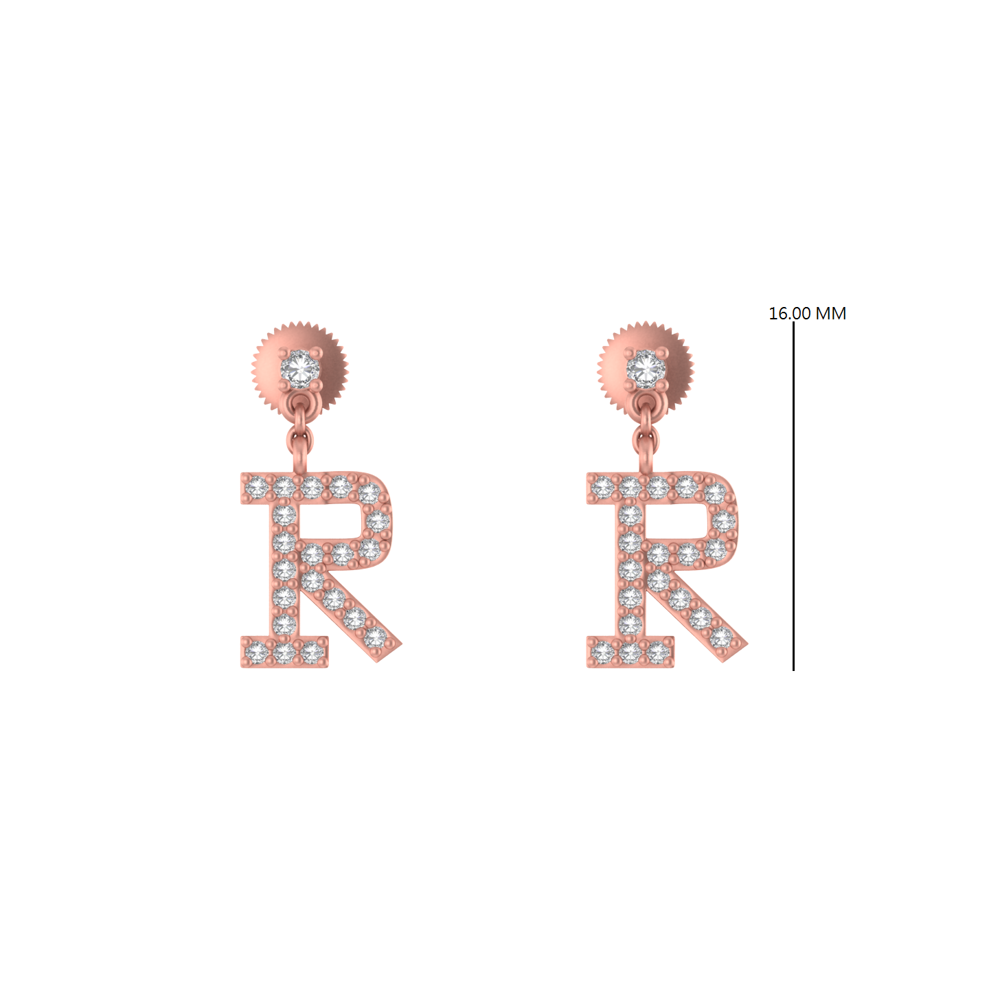 Refined 14k Gold Dangle Earrings Adorned with R Initial