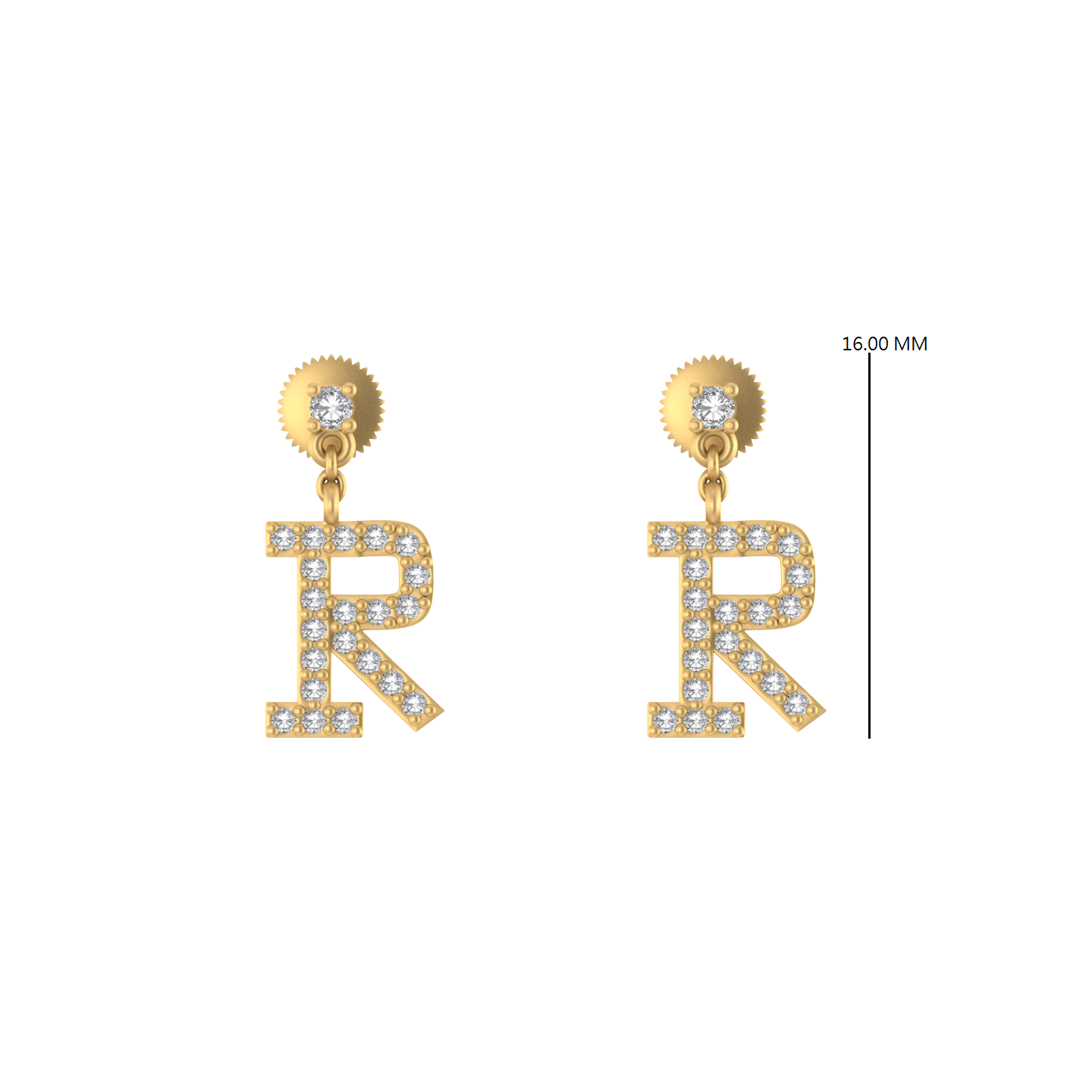 Refined 14k Gold Dangle Earrings Adorned with R Initial