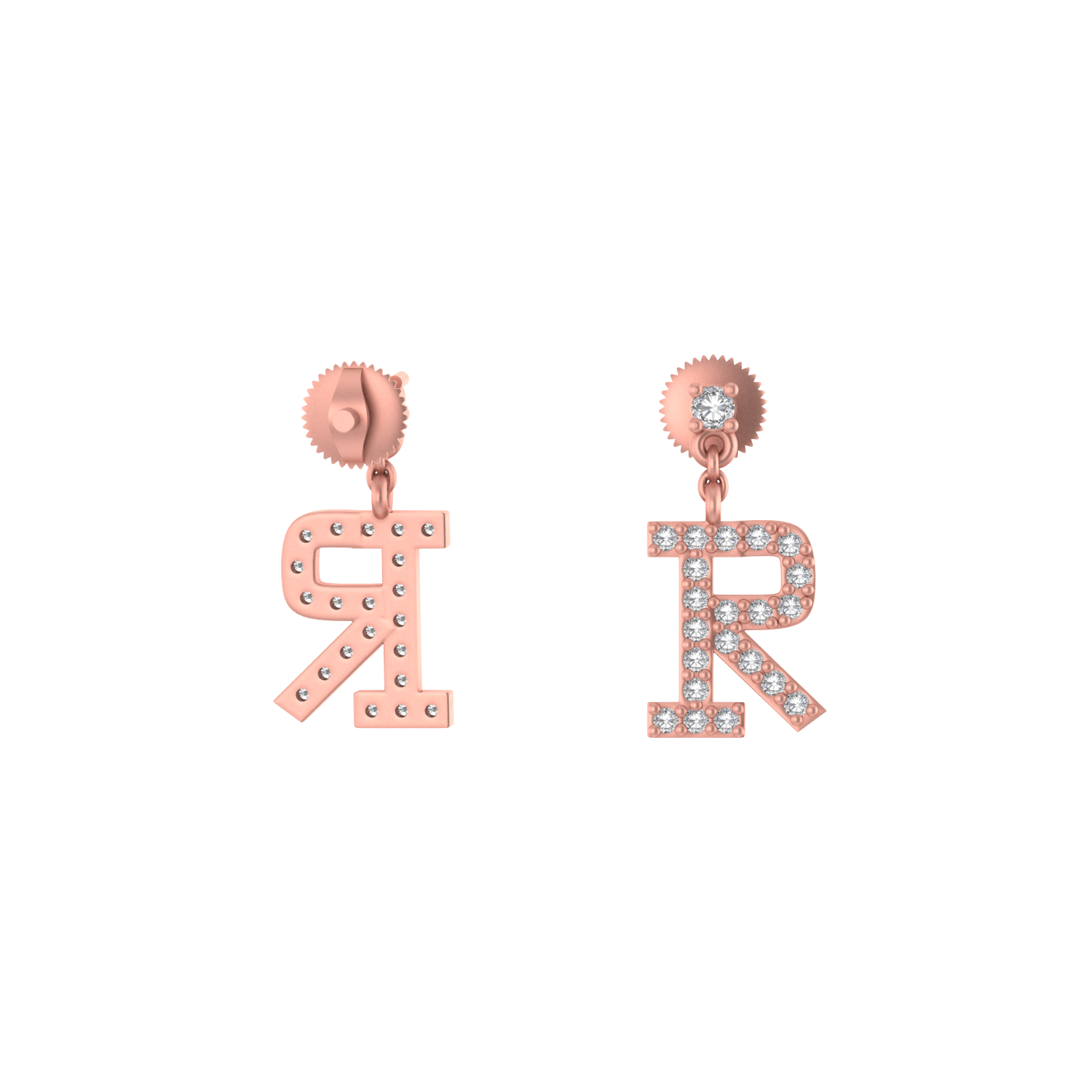 Refined 14k Gold Dangle Earrings Adorned with R Initial