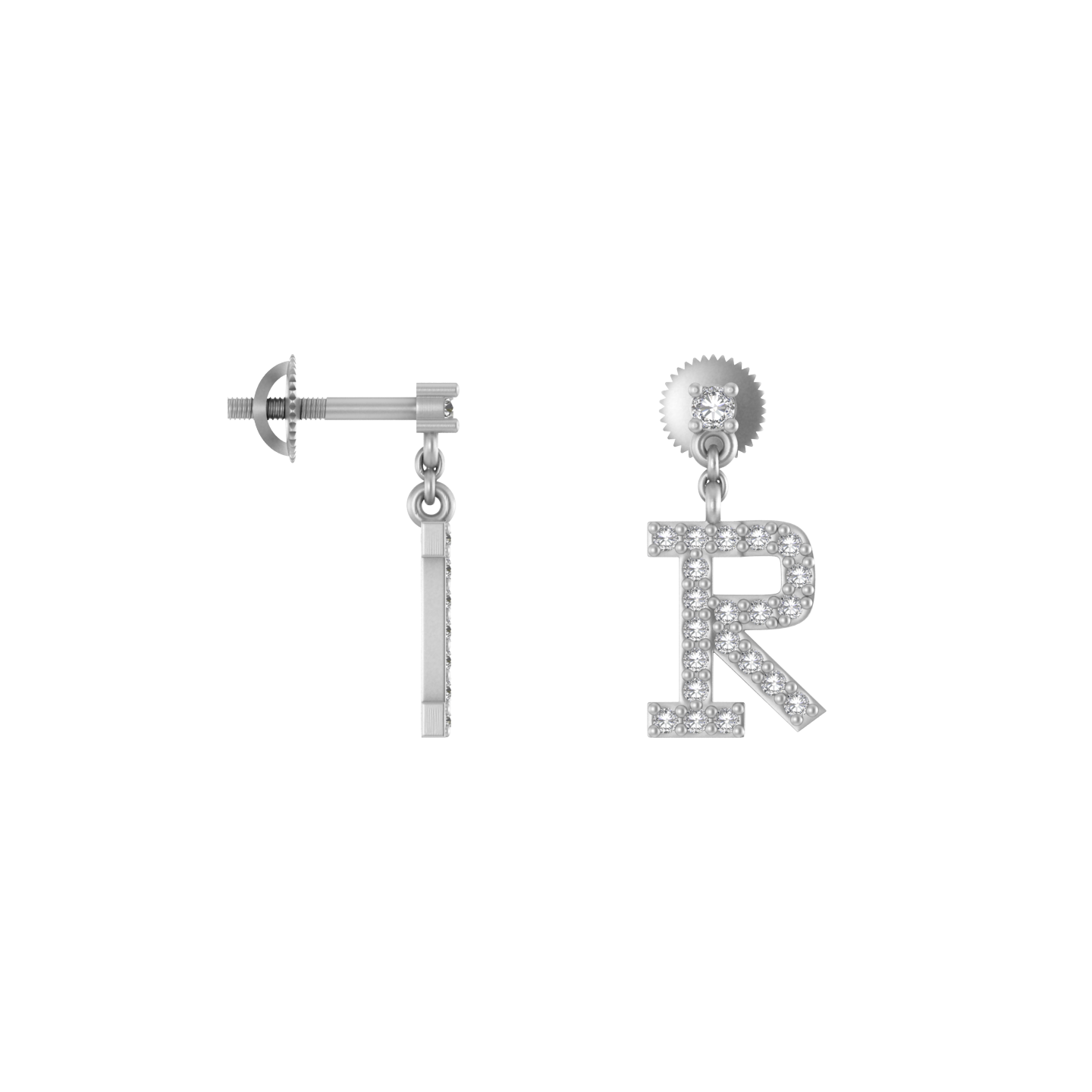 Refined 14k Gold Dangle Earrings Adorned with R Initial
