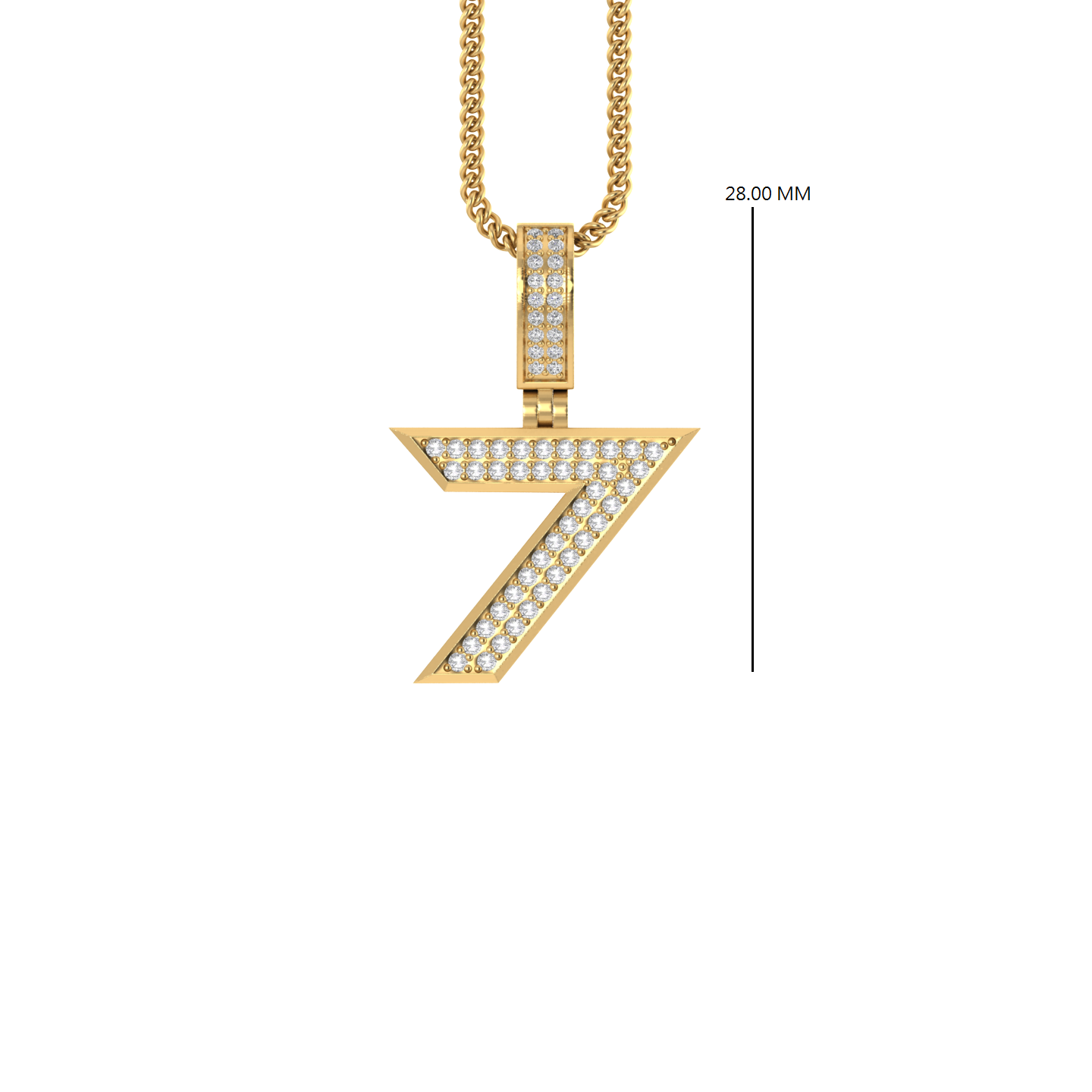 Enchanting Seven: 14K Gold Baguette Number 7 Pendant
