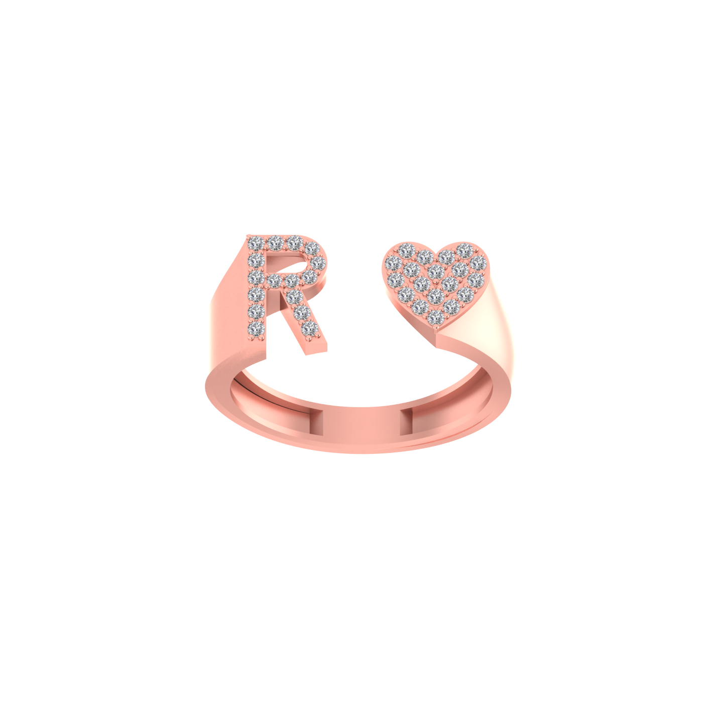 Radiant Love: 14K Gold Heart Initial R Ring adorned with Diamonds