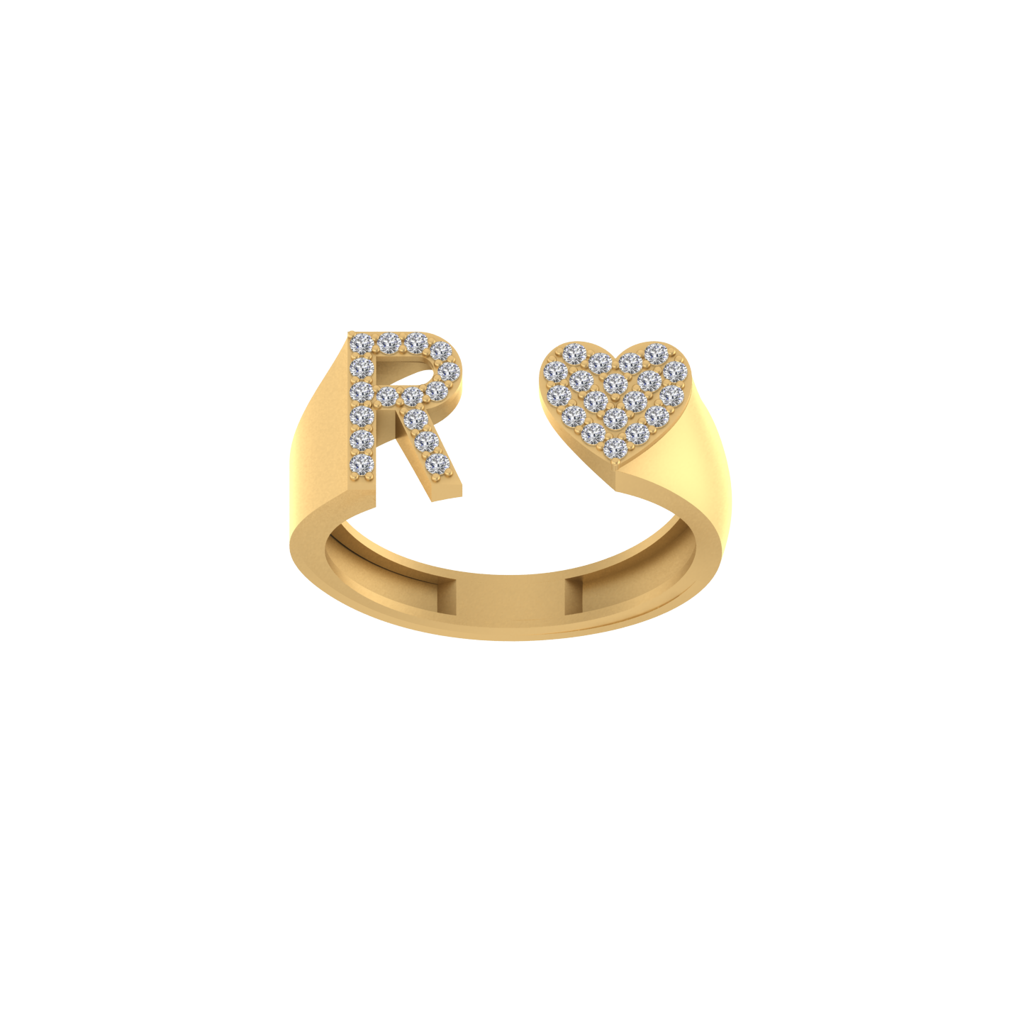Radiant Love: 14K Gold Heart Initial R Ring adorned with Diamonds