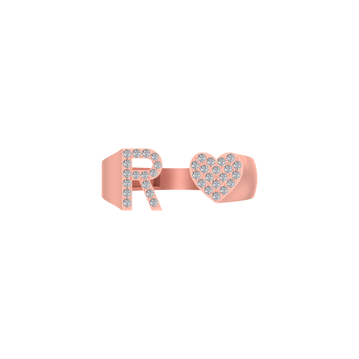 Radiant Love: 14K Gold Heart Initial R Ring adorned with Diamonds