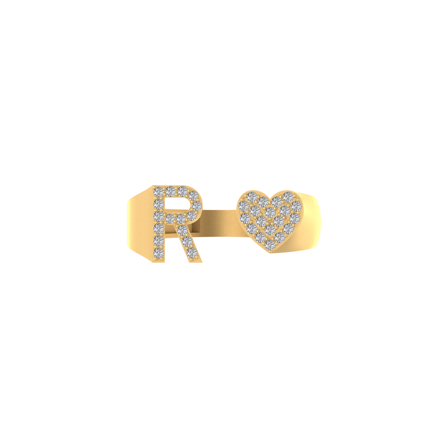 Radiant Love: 14K Gold Heart Initial R Ring adorned with Diamonds