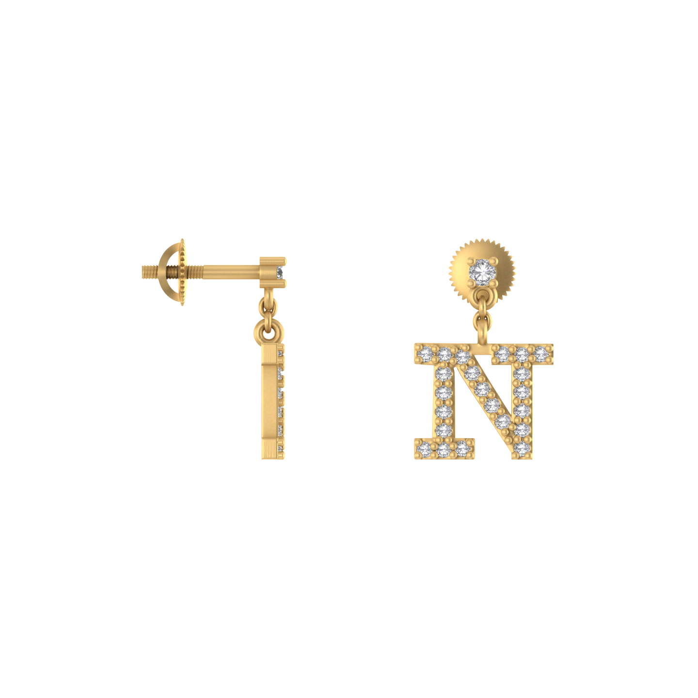 Personalized Glamour: 14K Gold Dangle Drop 'N' Initial Earrings