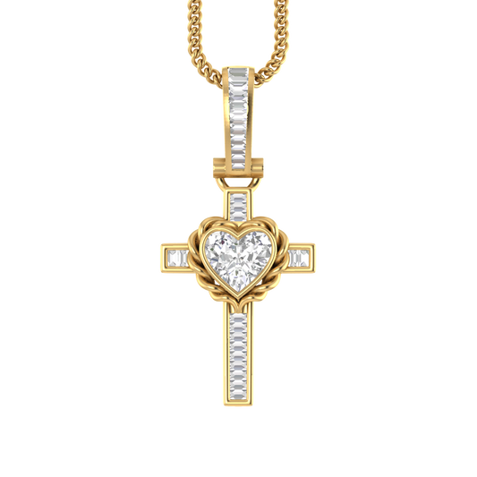 Divine Love: 14K Gold Cross Gemstone Heart Pendant