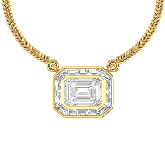 Gemstone Majesty: 14K Gold Gemstone Rectangle Pendant with Chain