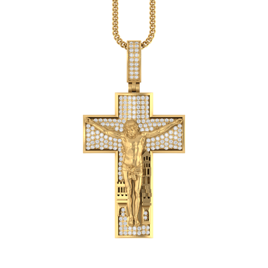 Golden Savior's Cross: 10K Gold Jesus Pendant