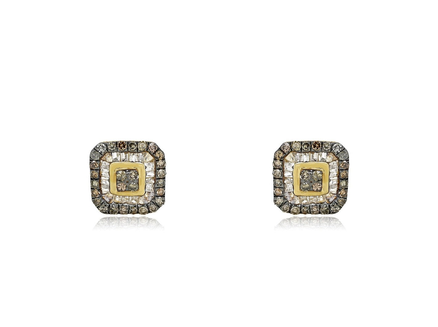 Mocha Opulence: Brown & White Diamond Square Bliss Earrings