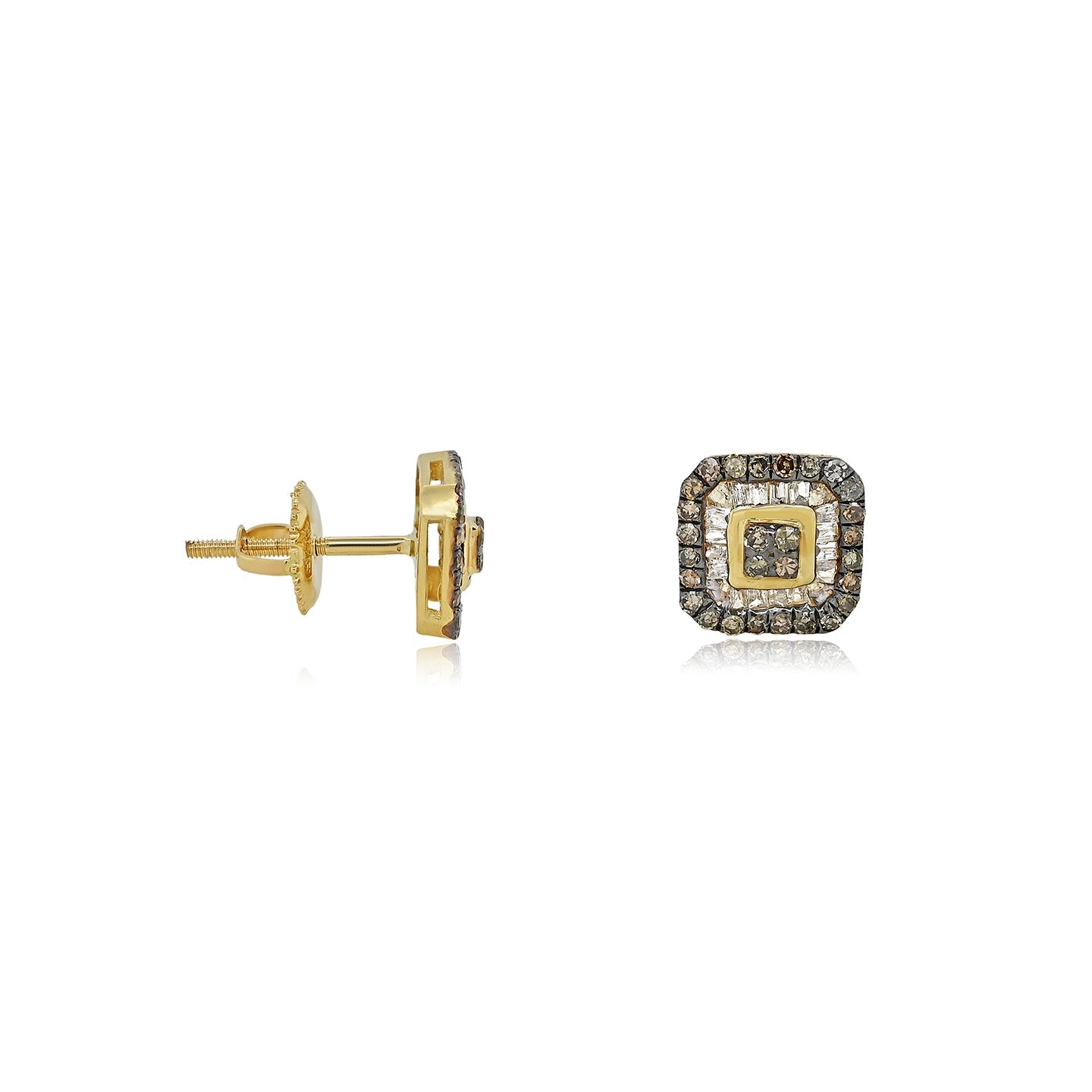 Mocha Opulence: Brown & White Diamond Square Bliss Earrings