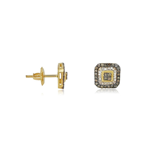 Mocha Opulence: Brown & White Diamond Square Bliss Earrings