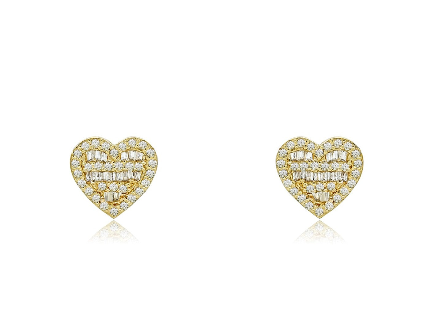 Sculpted Love: Baguette Adorned Heart-Shaped Elegance Earrings