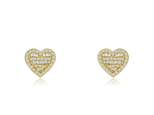 Sculpted Love: Baguette Adorned Heart-Shaped Elegance Earrings