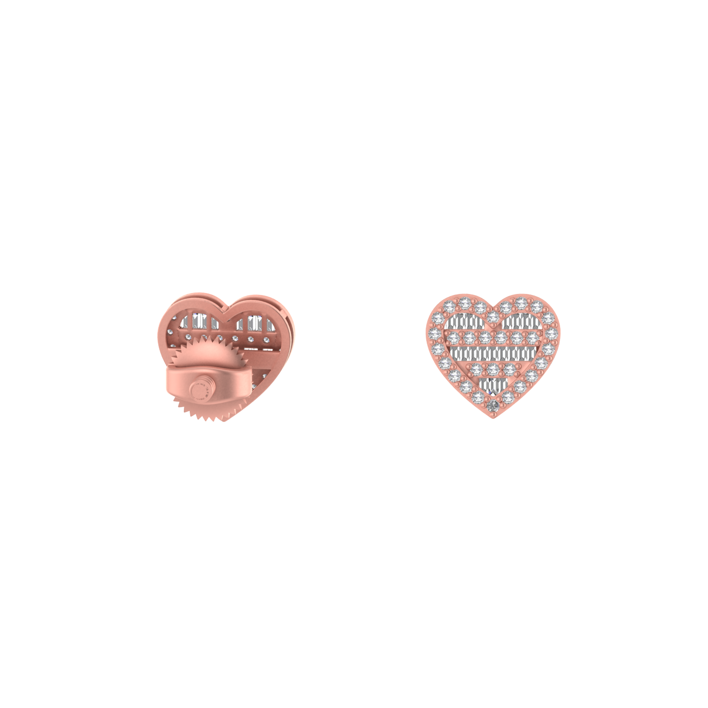 Sculpted Love: Baguette Adorned Heart-Shaped Elegance Earrings
