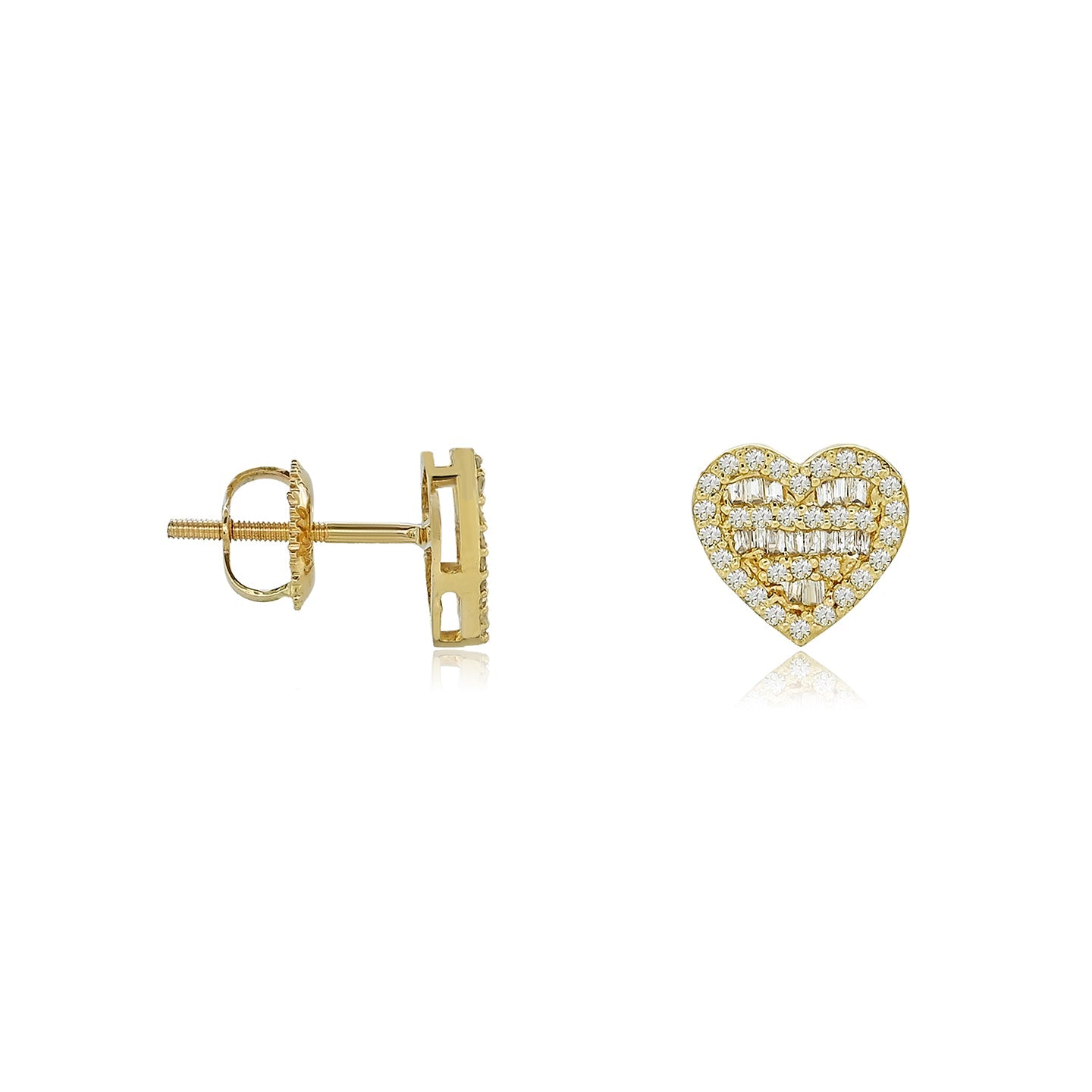 Sculpted Love: Baguette Adorned Heart-Shaped Elegance Earrings