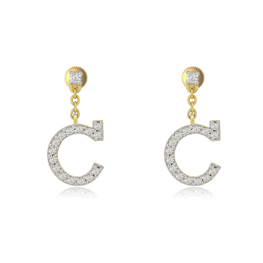 Crafted Brilliance: 14K Gold Dangle Drop Earrings Adorned with Initial C