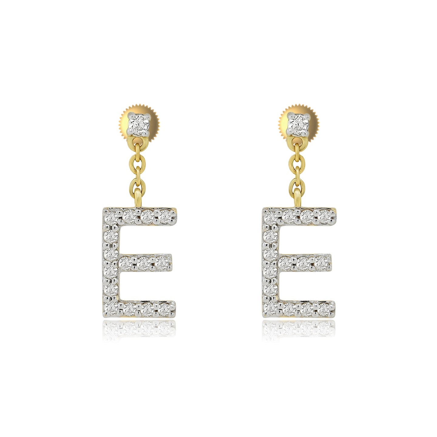 Personalized Perfection: 14K Gold Dangle Drop Earrings with Initial 'E'