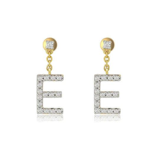 Personalized Perfection: 14K Gold Dangle Drop Earrings with Initial 'E'