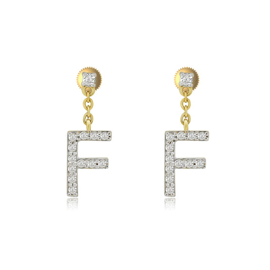 Customized Charm : Stunning 14K Gold Drop Earrings Embossed with Initial F