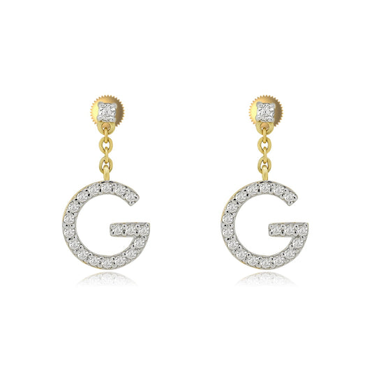 14K Gold Glimmer: Dazzling Initial G Dangle Drop Earrings