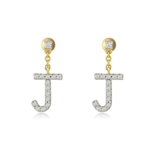 Jeweled Journeys: 14K Gold Dangle Drop Earrings with Initial 'J'