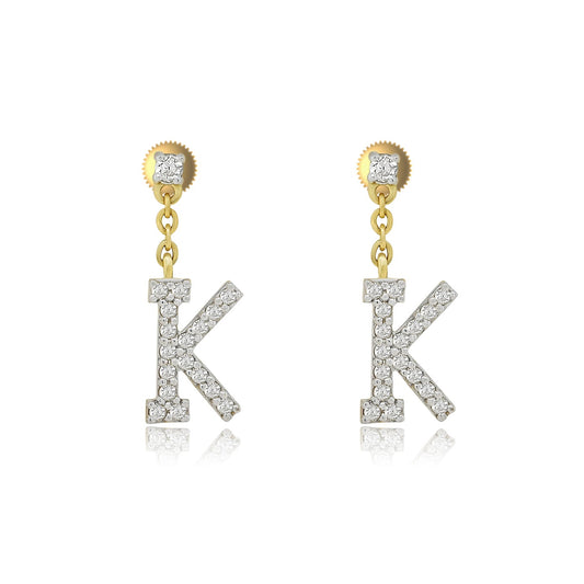 Personalized Initial K Charm : Radiant 14K Gold Dangle Drop Earrings