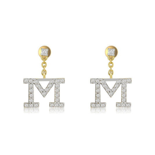 Luxury in Motion: 14K Gold Dangle 'M' Initial Earrings